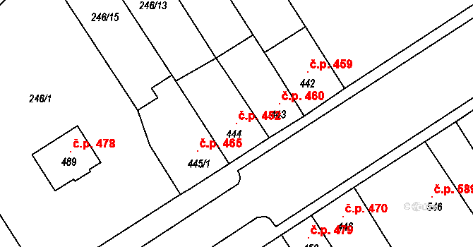 Lišov 452 na parcele st. 444 v KÚ Lišov, Katastrální mapa
