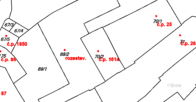 Holešov 1614 na parcele st. 70/2 v KÚ Holešov, Katastrální mapa