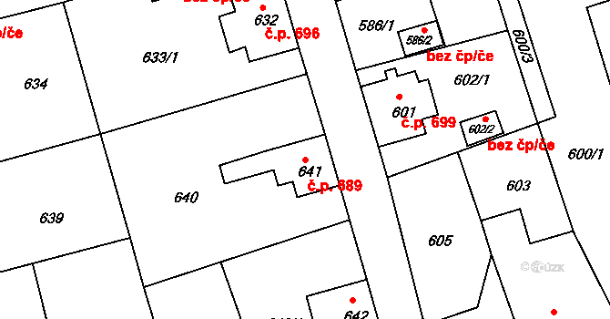 Šluknov 689 na parcele st. 641 v KÚ Šluknov, Katastrální mapa