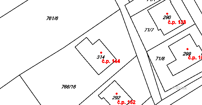 Dlouhá Ves 144, Rychnov nad Kněžnou na parcele st. 314 v KÚ Dlouhá Ves u Rychnova nad Kněžnou, Katastrální mapa