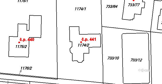 Liberec XXIII-Doubí 441, Liberec na parcele st. 1174/2 v KÚ Doubí u Liberce, Katastrální mapa