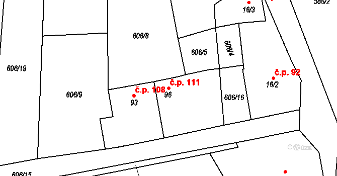 Malešov 111, Hoštka na parcele st. 96 v KÚ Malešov u Hoštky, Katastrální mapa