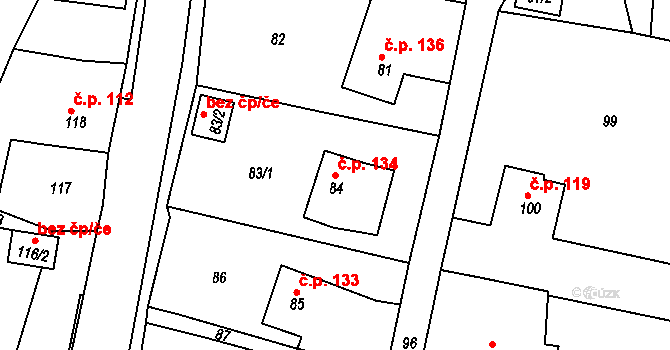 Kaceřov 134 na parcele st. 84 v KÚ Kaceřov u Kynšperka nad Ohří, Katastrální mapa