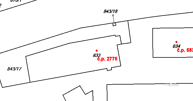 Louny 2775 na parcele st. 833 v KÚ Louny, Katastrální mapa