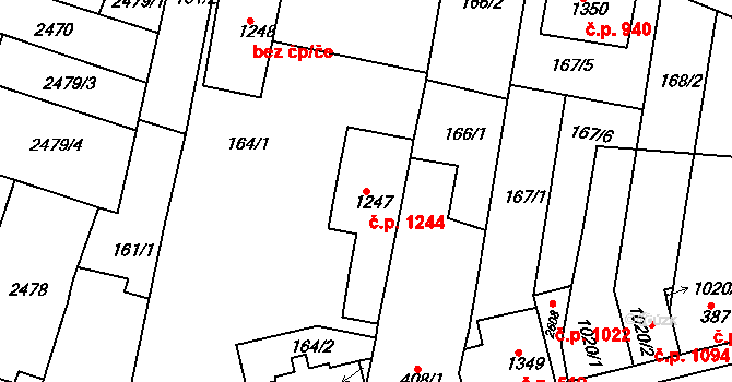 Rosice 1244 na parcele st. 1247 v KÚ Rosice u Brna, Katastrální mapa