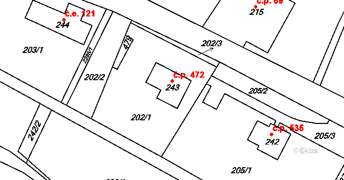 Tisá 472 na parcele st. 243 v KÚ Tisá, Katastrální mapa
