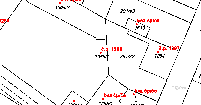 Nový Bydžov 1288 na parcele st. 1365/1 v KÚ Nový Bydžov, Katastrální mapa