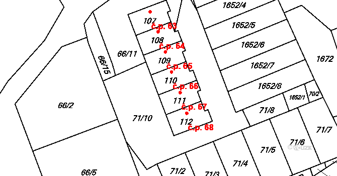 Čechtín 67 na parcele st. 111 v KÚ Čechtín, Katastrální mapa