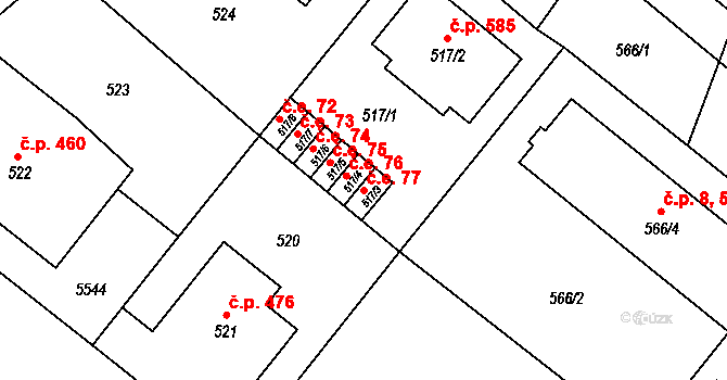 Vyškov-Předměstí 77, Vyškov na parcele st. 517/3 v KÚ Vyškov, Katastrální mapa
