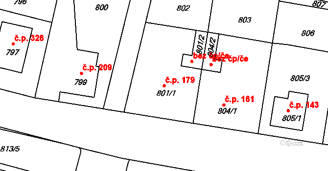 Divišov 179 na parcele st. 801/1 v KÚ Divišov u Benešova, Katastrální mapa