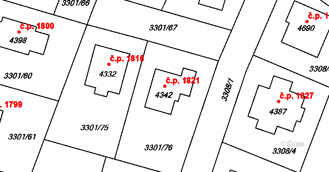 Čelákovice 1821 na parcele st. 4342 v KÚ Čelákovice, Katastrální mapa
