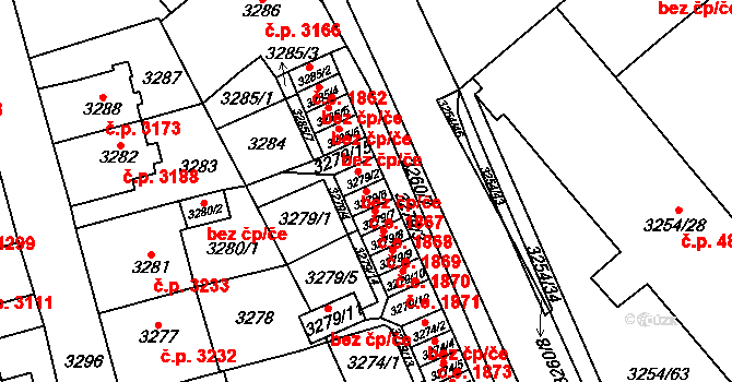 Chomutov 1867 na parcele st. 3279/6 v KÚ Chomutov I, Katastrální mapa