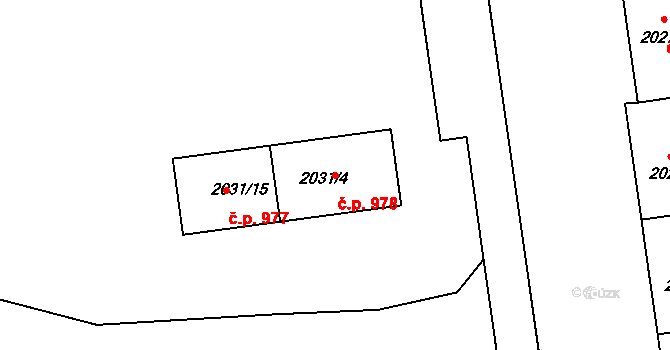 Bystřice nad Pernštejnem 978 na parcele st. 2031/4 v KÚ Bystřice nad Pernštejnem, Katastrální mapa