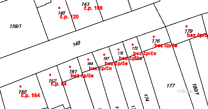 Hrušky 39717615 na parcele st. 167 v KÚ Hrušky u Brna, Katastrální mapa
