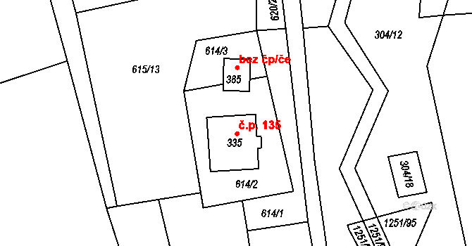 Podkopná Lhota 135 na parcele st. 335 v KÚ Podkopná Lhota, Katastrální mapa