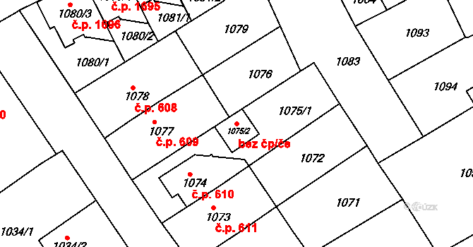 Rychnov nad Kněžnou 43089615 na parcele st. 1075/2 v KÚ Rychnov nad Kněžnou, Katastrální mapa