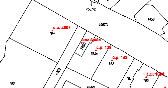 Teplice 43211615 na parcele st. 763/2 v KÚ Teplice, Katastrální mapa