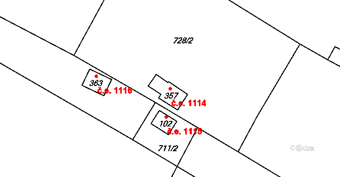 Horní Lhota 1114 na parcele st. 357 v KÚ Horní Lhota u Ostravy, Katastrální mapa