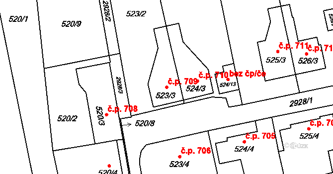 Kylešovice 709, Opava na parcele st. 523/3 v KÚ Kylešovice, Katastrální mapa