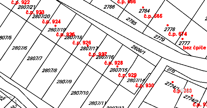 Nivnice 928 na parcele st. 2807/16 v KÚ Nivnice, Katastrální mapa