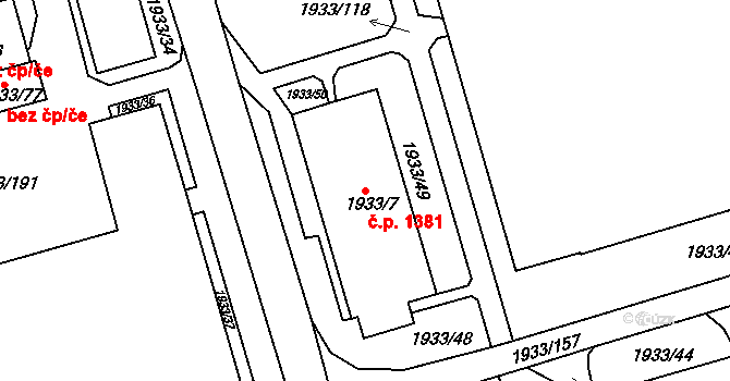 Hulín 1381 na parcele st. 1933/7 v KÚ Hulín, Katastrální mapa