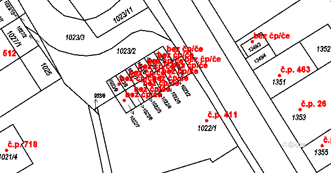 Brno 48882615 na parcele st. 1022/3 v KÚ Obřany, Katastrální mapa