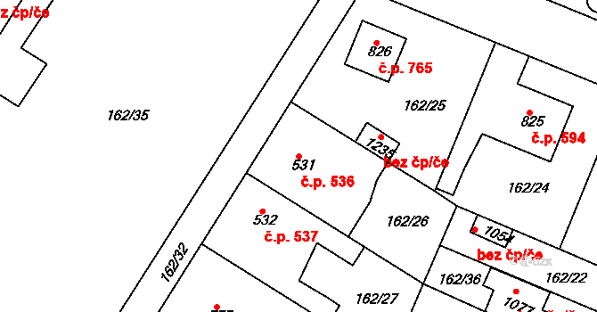 Lobeček 536, Kralupy nad Vltavou na parcele st. 531 v KÚ Lobeček, Katastrální mapa
