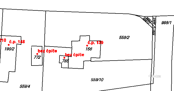 Nučice 139 na parcele st. 156 v KÚ Nučice u Rudné, Katastrální mapa