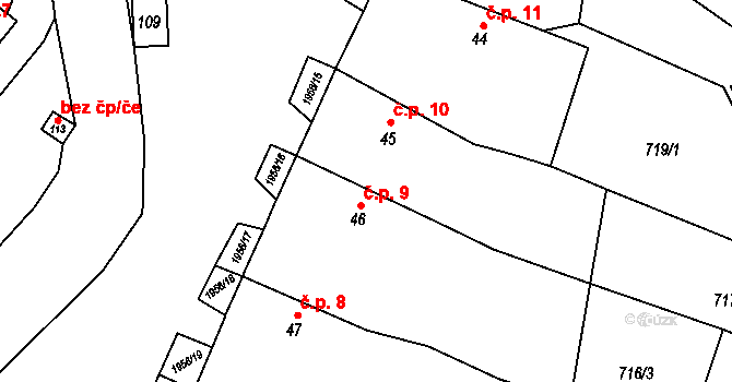 Šebířov 9 na parcele st. 46 v KÚ Šebířov, Katastrální mapa