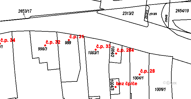 Velké Předměstí 33, Horšovský Týn na parcele st. 1003/1 v KÚ Horšovský Týn, Katastrální mapa