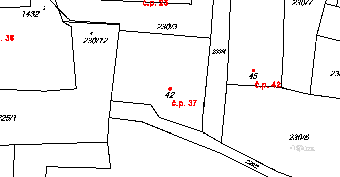 Semněvice 37 na parcele st. 42 v KÚ Semněvice, Katastrální mapa