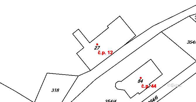 Kocourov 12, Mochtín na parcele st. 27 v KÚ Kocourov, Katastrální mapa