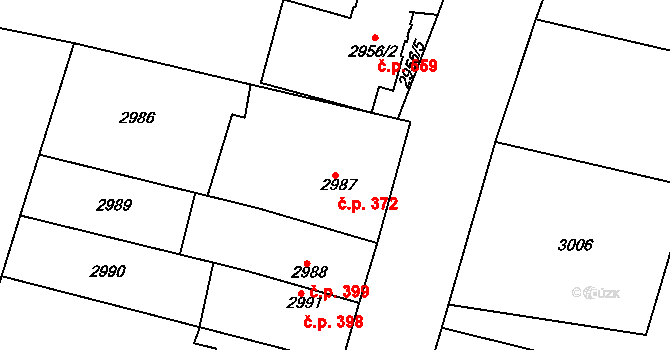 Pražské Předměstí 372, Jaroměř na parcele st. 2987 v KÚ Jaroměř, Katastrální mapa