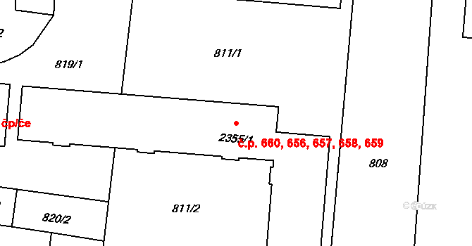 Velké Opatovice 656,657,658,659,660 na parcele st. 2355/1 v KÚ Velké Opatovice, Katastrální mapa