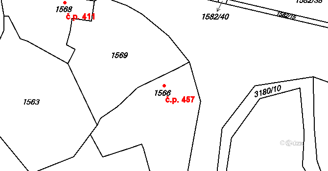 Klimkovice 457 na parcele st. 1566 v KÚ Klimkovice, Katastrální mapa