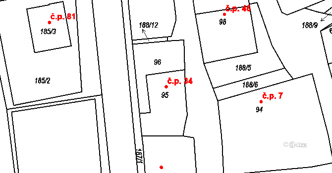 Lstiboř 34, Klučov na parcele st. 95 v KÚ Lstiboř, Katastrální mapa