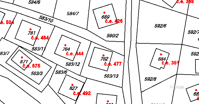 Sýkořice 477 na parcele st. 782 v KÚ Sýkořice, Katastrální mapa