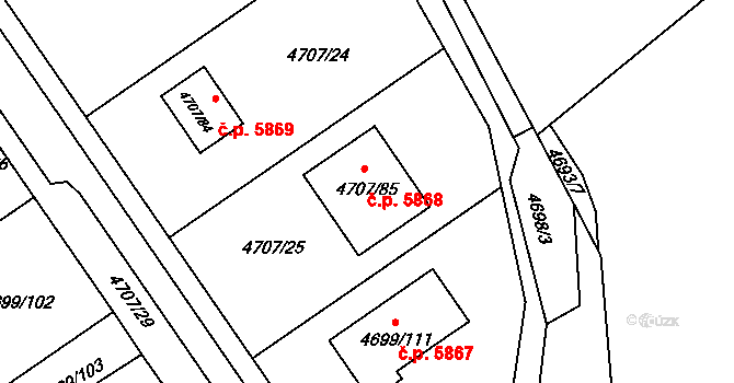 Chomutov 5868 na parcele st. 4707/85 v KÚ Chomutov I, Katastrální mapa