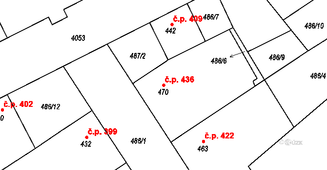 Kryry 436 na parcele st. 470 v KÚ Kryry, Katastrální mapa
