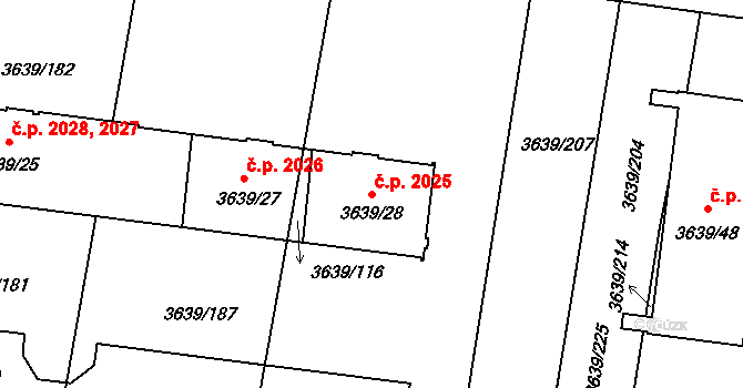 Louny 2025 na parcele st. 3639/28 v KÚ Louny, Katastrální mapa