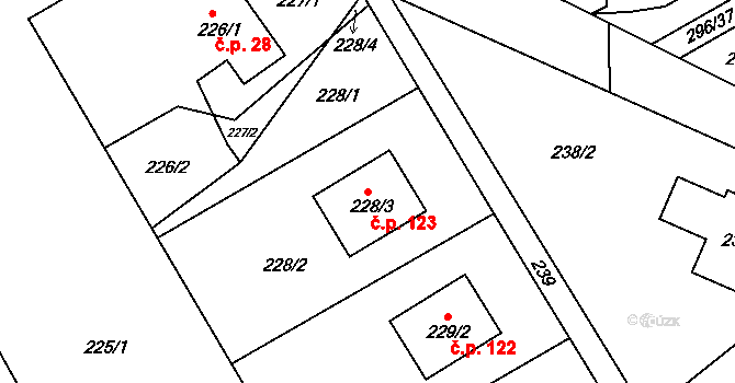 Valtířov 123, Velké Březno na parcele st. 228/3 v KÚ Valtířov nad Labem, Katastrální mapa