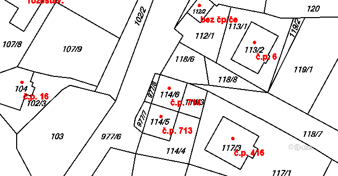 Satalice 714, Praha na parcele st. 114/6 v KÚ Satalice, Katastrální mapa