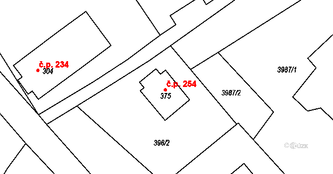 Pěčín 254 na parcele st. 375 v KÚ Pěčín u Rychnova nad Kněžnou, Katastrální mapa
