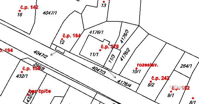 Boleradice 379 na parcele st. 11/1 v KÚ Boleradice, Katastrální mapa