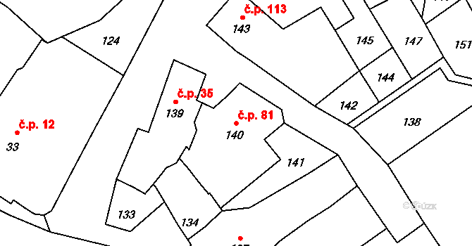Přerov VII-Čekyně 81, Přerov na parcele st. 140 v KÚ Čekyně, Katastrální mapa