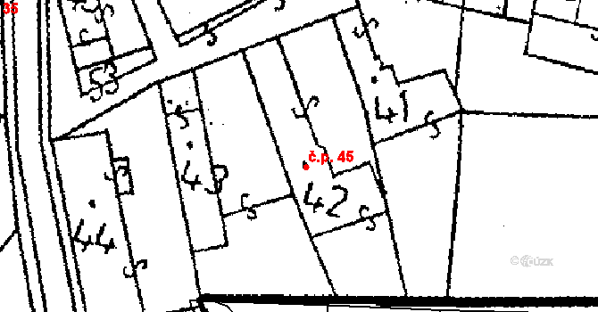 Žandov 45, Chlístovice na parcele st. 42 v KÚ Žandov, Katastrální mapa
