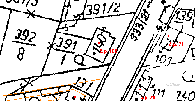 Pňov 102, Pňov-Předhradí na parcele st. 140 v KÚ Pňov, Katastrální mapa