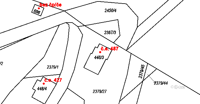 Antonínov 487, Josefův Důl na parcele st. 448/3 v KÚ Antonínov, Katastrální mapa