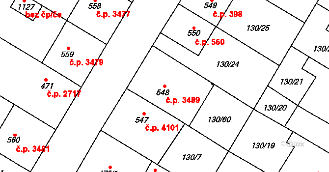 Jihlava 3489 na parcele st. 548 v KÚ Bedřichov u Jihlavy, Katastrální mapa