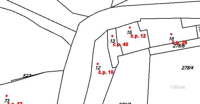 Drnov 10, Žižice na parcele st. 12 v KÚ Drnov, Katastrální mapa